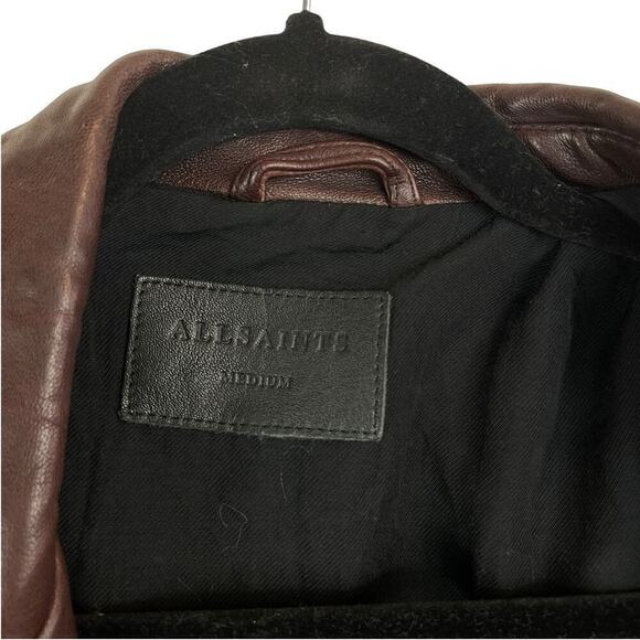 All Saints Conroy Crinkled Quilted Shoulder Leather Biker Jacket Oxblood Size M - Picture 3 of 11